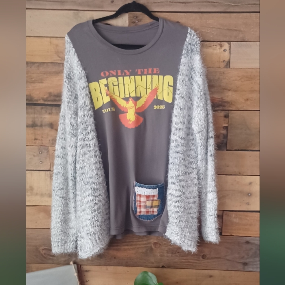 Cozy Cream-Gray Fuzzy Open-Front Cardigan